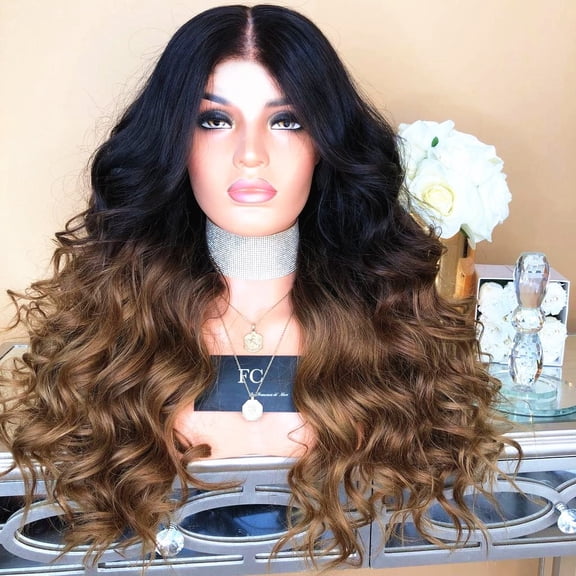 JOFMWIX Synthetic Brown Long Curly Water Wave Wig - Soft Natural Look, Adjustable Cap, 65cm Length, Perfect for Party & Cosplay