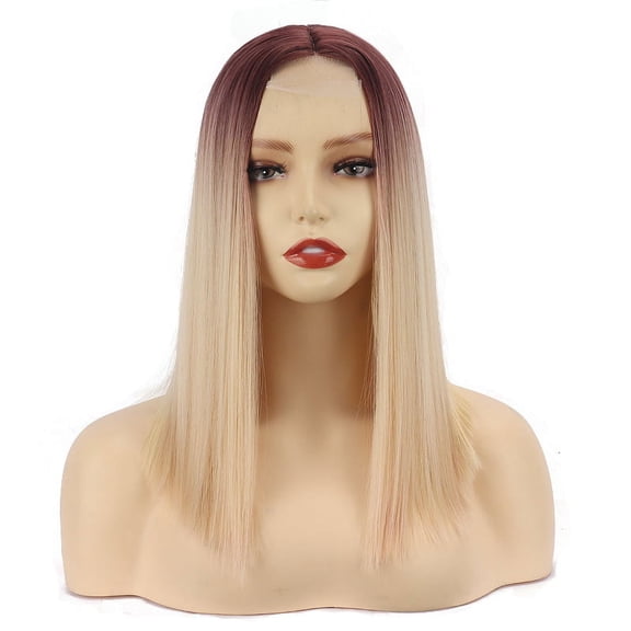 JOFMWIX Women Lace Wig Headband Gradient Color Bob Short Straight Hair Synthetic Style