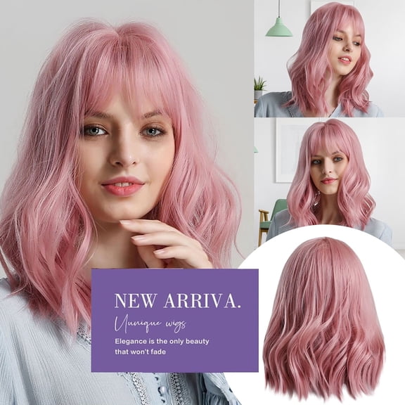 JOFMWIX Women Pink Long Wig - High Temperature Silk Synthetic Hair, Adjustable Wig for Party, Halloween, Cosplay & Daily Use, Soft & Natural Look