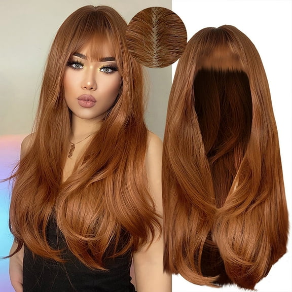 JOFMWIX Women's Long Curly Bob Wig with Bangs - Thick No Shedding No Tangles Lace Front Wig for Cosplay Party Daily - Soft Dyeable Beach Wave Synthetic Hair Wig, 26 Inch