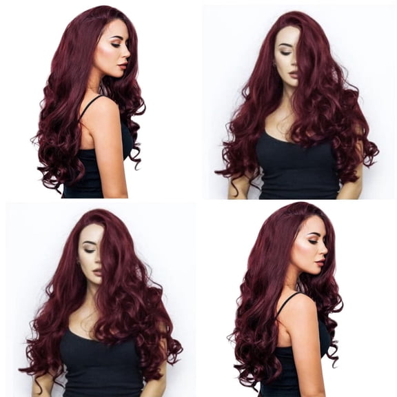 JOFMWIX Women's Long Curly Wavy Synthetic Wig, Red Wine 25 Inch Natural Full Wig, Heat Resistant High Temperature Fiber, Easy to Use & Durable