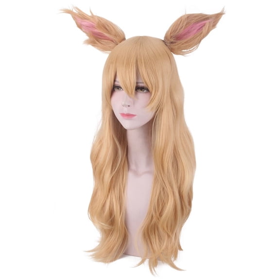 JOFMWIX Women's Long Straight Blonde Gold Cosplay Wig with Anime Ears, High Temperature Silk, Adjustable Cap for Parties, Daily Use, 70cm