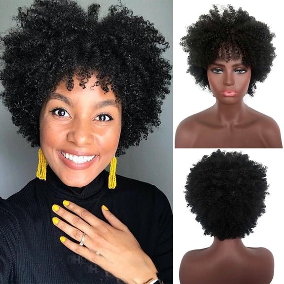 JOFMWIX Women's Short Black Synthetic Hair Wave Wig, Adjustable High-Temperature Silk Wig for Daily Wear, Lightweight & Easy Care