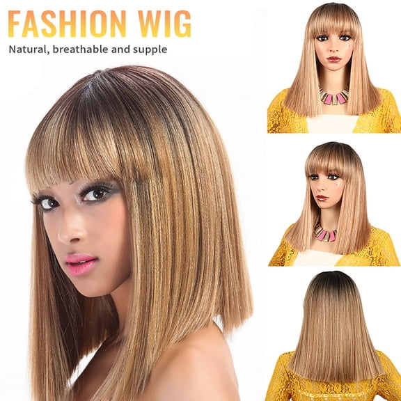 JOFMWIX Women's Short Shoulder-length Straight Hair Bob Wig - 14 Inch, Breathable & Adjustable Cap, Natural Soft Touch for Costume Party, Masquerade, Daily Wear