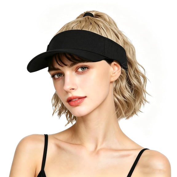 JOFMWIX Womens Baseball Cap with Wig Adjustable Hat with Long Natural Straight Curly Wavy Hair Attached Synthetic Extension Hair Cap for Party Cosplay Daily Dress Up Outfit (Blonde)
