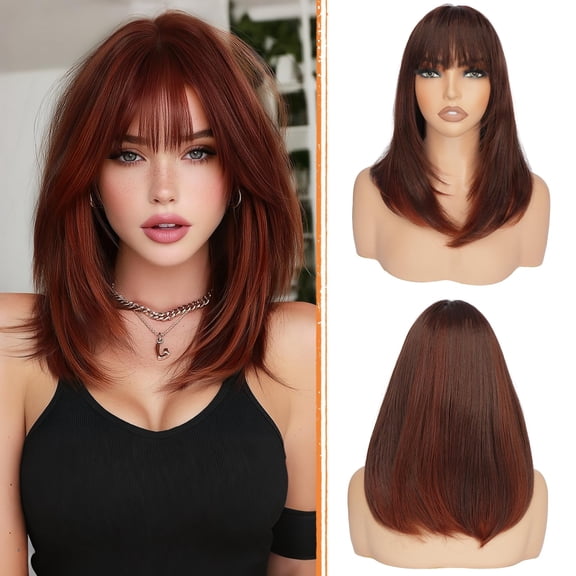 JOFMWIX bob wig with bangs, shoulder-length straight hair, natural and realistic, heat-resistant short hair, suitable for women's everyday wear and parties.