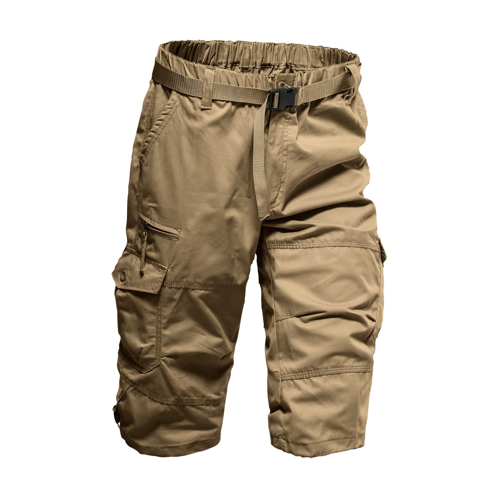 JOFOW Men's Capri Long Twill Cargo Shorts Cotton Casual Elastic Waist 3 ...