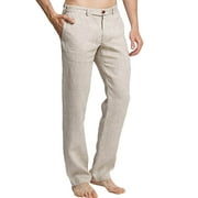 JOFOW Men's Flat Front Linen Blend Dress Pant Regular Fit Lightweight Summer Pants Work Office Business Trousers with Pockets