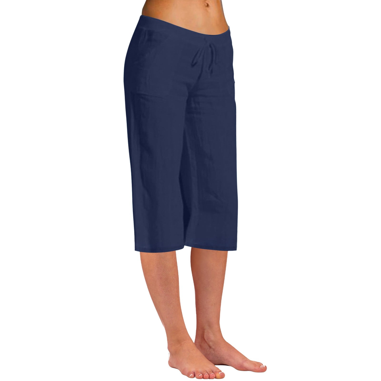 JOFOW Plus Size Capri Pants for Women Summer Lightweight Cotton Linen ...