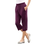 JOFOW Women's Capri Sweatpants, Cozy Wide Legs Cropped Capri with Pockets, Elastic Waist Lounge Jogger Pants Workout Yoga Capris