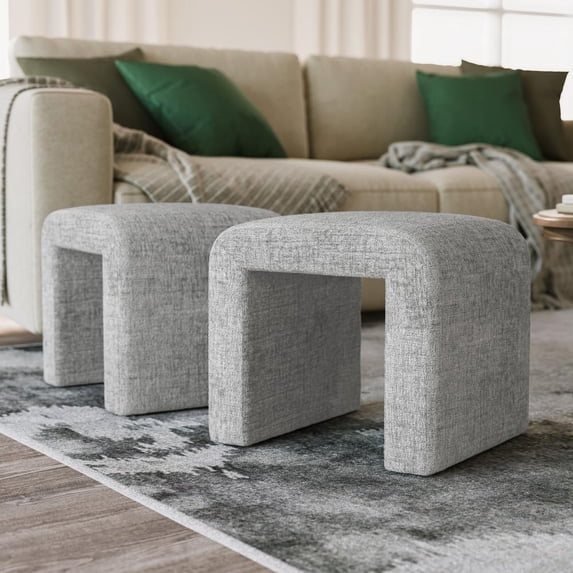 JOFRAN INC. Sophia Jacquard and Wood Composite Dining Room Bench, Beige (Set of 2)