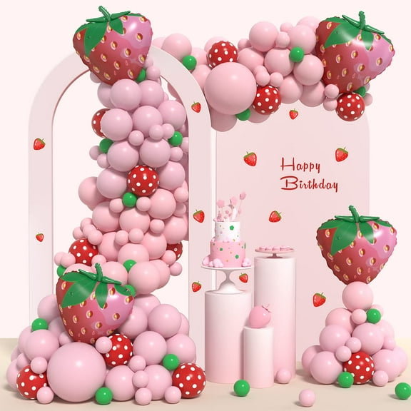 JOGAMS Strawberry Balloon Arch Kit, Red KKS1 Polka Dot Strawberry Balloons for Berry Themed Baby Shower Birthday Party Supplies for Girl