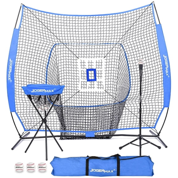 JOGENMAX 7x7 DLX Practice Net Baseball Softball Pitching Batting Training Equipment Set