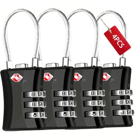 JOGGEIL 4Pcs TSA Approved Luggage Travel Locks - 3 Digit Resettable Combination Code, Zinc Alloy Long Shackle Anti Theft Padlock for Gym Locker, Suitcase, Backpack, Toolbox, Bag