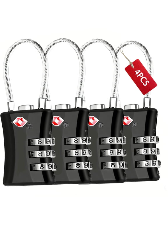 4Pcs TSA Approved Luggage Travel Locks - 3 Digit Resettable Combination Code, Zinc Alloy Long Shackle Anti Theft Padlock for Gym Locker, Suitcase, Backpack, Toolbox, Bag