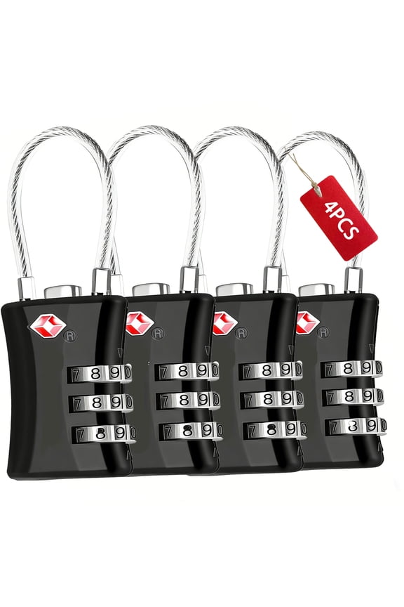 4Pcs TSA Approved Luggage Travel Locks - 3 Digit Resettable Combination Code, Zinc Alloy Long Shackle Anti Theft Padlock for Gym Locker, Suitcase, Backpack, Toolbox, Bag