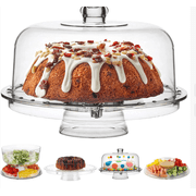 JOGGEIL 6-in-1 Multifunctional Cake Stand with Dome   Clear Dessert Display, Fruit Serving Platter & Appetizer Tray, Heavy-Duty Food Server for Events and Daily Home Use
