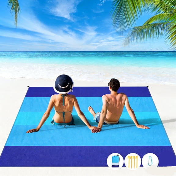 JOGGEIL Beach Blanket Waterproof Sandproof Sand Free 79"x83"/10'x9' Quick Drying Lightweight Picnic Mat for 2-6 Adults with Stakes | Beach Accessories for Travel Camping Hiking