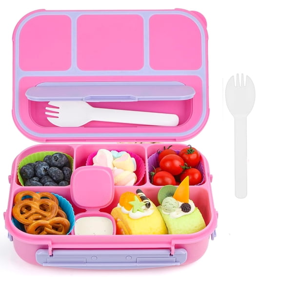 JOGGEIL Bento Box Adult Lunch Box, Lunch Containers for Adult with 4 Compartments,Lunchable Food Container with Utensils,, 40 Oz/5 Cup, Microwave & Dishwasher Safe,Purple