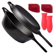 JOGGEIL Cast Iron Skillet with Lid,2-in-1 Multi Cooker,Deep Pot + Frying Pan,3-Qt Dutch Oven,Pre-Seasoned Oven Cookware,Works for Bread, Indoor/Outdoor, Grill, Stovetop and Induction
