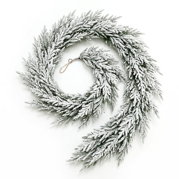 JOGGEIL Christmas Norfolk Pine Garland, 6 FT Snow Flocked Artificial Pine Greenery, Full Thick PVC for Fireplace Mantel, Stair Rail and Indoor Outdoor Decor