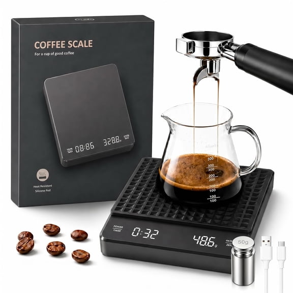 JOGGEIL Digital Coffee Scale with , 0.1g High Precision Rechargeable Kitchen Scale, Silicone Anti-Slip Pad & 50g Calibration Weight, for Espresso, Pour-Over, Baking & Cooking