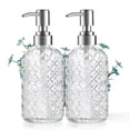 thumbnail image 1 of JOGGEIL 2Pcs Glass Soap Dispenser, 18Oz Refillable Hand Soap Dispenser with Rust Proof Stainless Steel Pump, Gem Pattern Design for Kitchen and Bathroom,White, 1 of 6