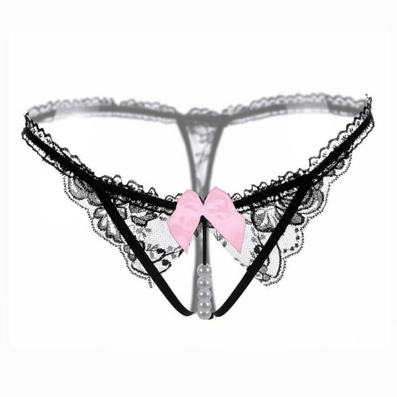 JOGGEIL Lacy G-String Thongs No Show Panties Underwear Open Cut Hollow Low Waist Ultra Thin Temptation Underwear Black