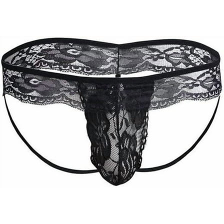 JOGGEIL Men's Lace Sexy Underwear - Sensual Sheer Nightclub Performance Briefs for Men Black
