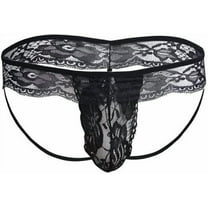 JOGGEIL Men's Lace Sexy Underwear - Sensual Sheer Nightclub Performance Briefs for Men Black