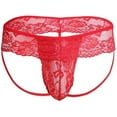thumbnail image 1 of JOGGEIL Men's Lace Sexy Underwear - Sensual Sheer Nightclub Performance Briefs for Men Red, 1 of 2