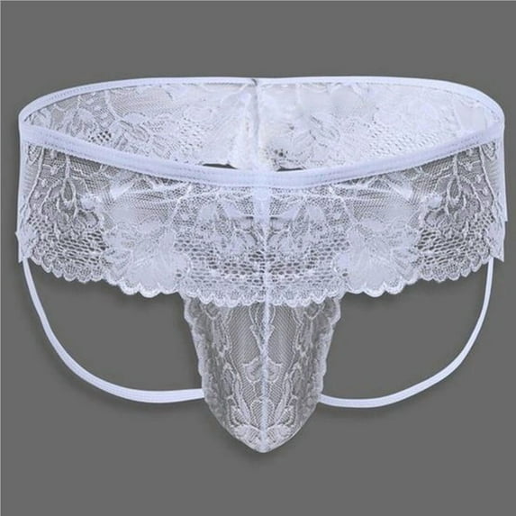 JOGGEIL Men's Lace Sexy Underwear - Sensual Sheer Nightclub Performance Briefs for Men White