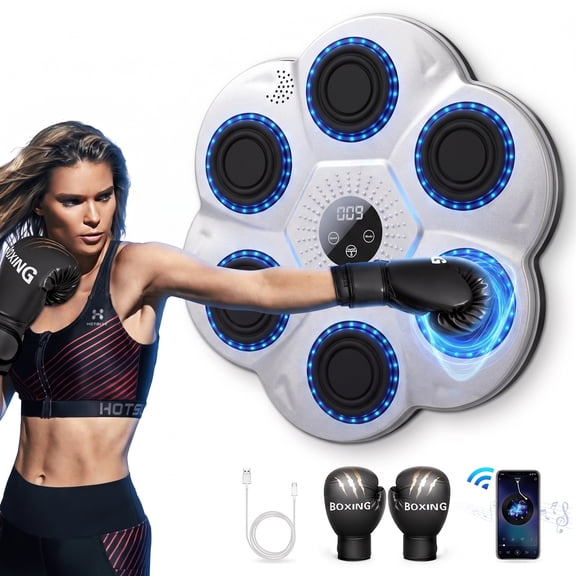 JOGGEIL Music Boxing Machine, Smart Bluetooth Wall Mounted Boxing Equipment with 9 Speeds & Punch Counter, Large Soft Leather Target Boxing Game for Adults Home Workout, Stress Relief