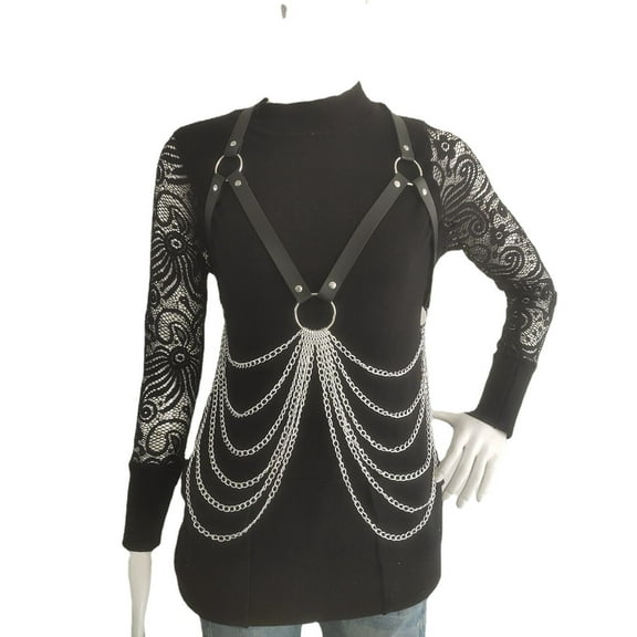 JOGGEIL PU Leather Splicing Clothing Accessories, Body Chain for Women - Body Jewelry Metal Chain Belt Harness Gothic Garter Layered Chest Party Rave