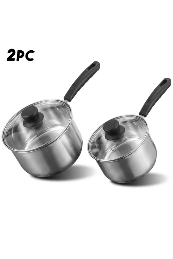 Sauce Pan Set with Lids, 4 Piece Silver Stainless Steel Small Pot Set, Durable Cookware Multipurpose Stock Pots Set for Home Kitchen