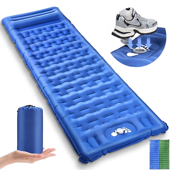JOGGEIL Self-Inflating Sleeping Pad, 5.1" Ultra-Thick Camping Mattress with Built-in Foot Pump & Pillow, Comfortable Waterproof Air Pad for Camping, Backpacking, Hiking & Outdoor Adventure , Blue
