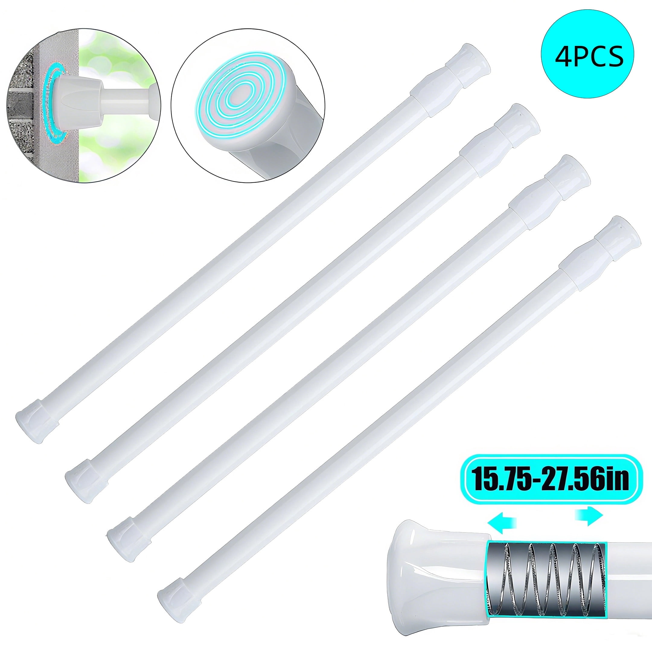 JOGGEIL Spring Tension Rods, 4Pcs 15.75-27.6" Adjustable Curtain ...