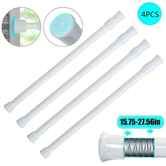 JOGGEIL Spring Tension Rods, 4Pcs 15.75-27.6" Adjustable Curtain Tension Rod, Spring Load Expandable Heavy Duty Small Short Tension Closet Rod for Windows, Kitchen, Doorway, Bathroom, Cupboard Bars