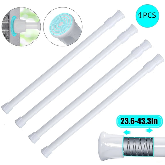 JOGGEIL Spring Tension Rods, 4Pcs 23.6-43.3" Adjustable Curtain Tension Rod, Spring Load Expandable Heavy Duty Small Short Tension Closet Rod for Windows, Kitchen, Doorway, Bathroom, Cupboard Bars