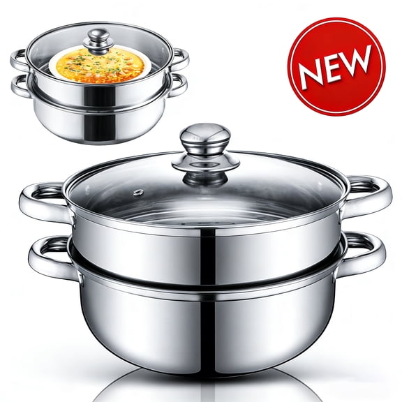 JOGGEIL Steamer for Cooking, Multipurpose 11-Inch 2-Tier Stainless Steel 5.0-Quart Steam Pot with Lid and Handle, for Cooking Veggies Fish Seafood Noodles, Stews and Pasta, Food