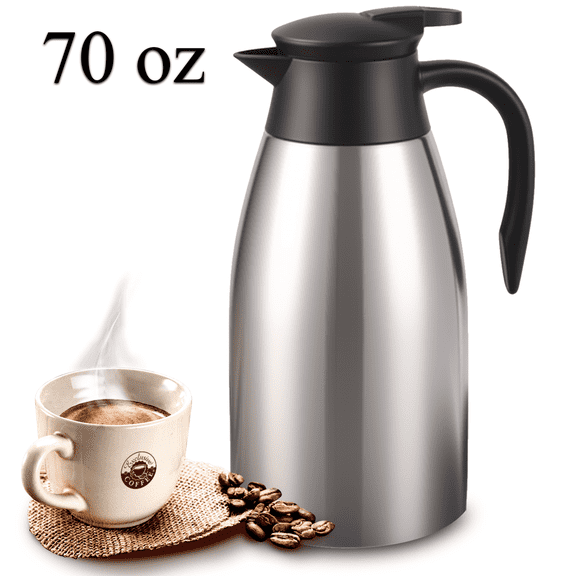 JOGGEIL Thermal Coffee Carafe 70oz, Double Wall Vacuum Coffee Thermos Stainless Steel Coffee Pot, Thermal Pot Flask 24 Hour Heat Retention for Coffee Tea Beverage, Silver