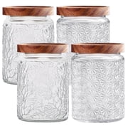 JOGGEIL Vintage Glass Jars with Wooden Lids, 4 Pack 24 oz Airtight Glass Food Storage Containers Sets for the Kitchen, Sugar Coffee Candy Spice Cookie Tea Pasta