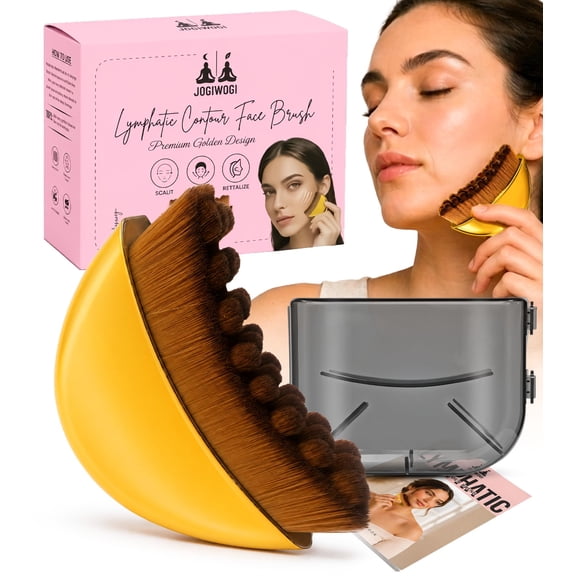 JOGIWOGI Lymphatic Contour Face Brush, Drainage Massager for Jawline - Soft Bristles, Gold