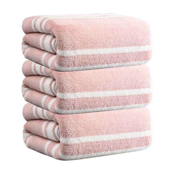 JOGZMZ 3-Piece Coral Fleece Striped Towel Set - Ultra Soft, Absorbent Bath Towels for Home, Gym & Spa - Large 13x30 Inch