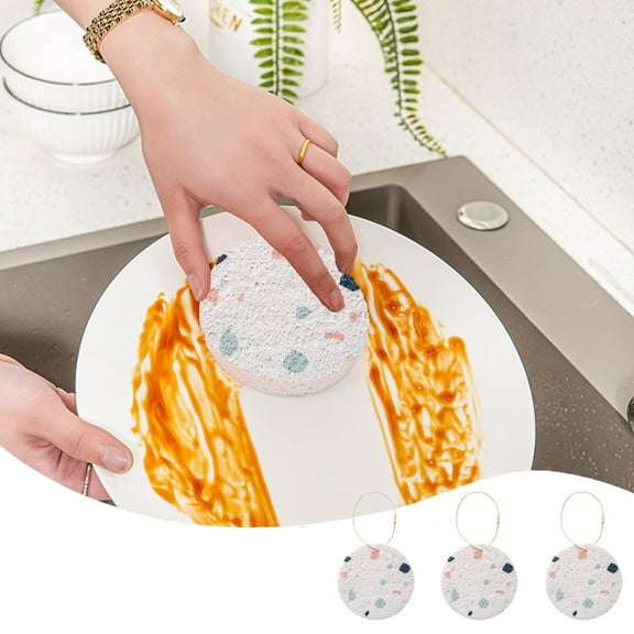 JOGZMZ 6Pcs Dish Sponges Compressed Wood Pulp Cotton Sponge Kitchen Natural Wooden Paddle Non Greasy Dishwashing Utensil Brush Bowl Cloth Brush Disk Cloth Cleaning Tools