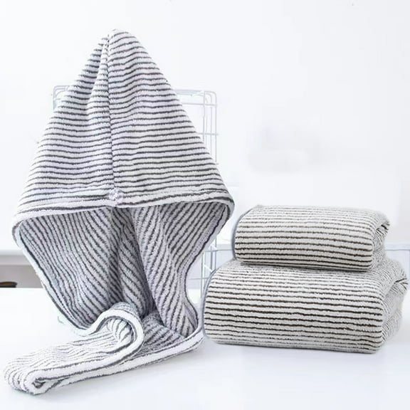 JOGZMZ Bamboo Charcoal Bath Towel Set of 3 - Oversized 55x27.5 inch Bath Sheets with Shower Cap, Super Absorbent Microfiber Towels for Hotel Gym Spa, Quick Dry Bathroom Set