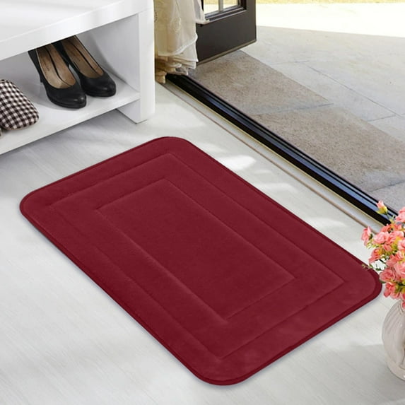 JOGZMZ Bathroom Coral Fleece Carpet Floor Mat Water-Absorbent No Slip Mat Kitchen Floor Mat Machine Washable Bathroom Carpet Suitable for Bathtub and Shower Red 16x24in