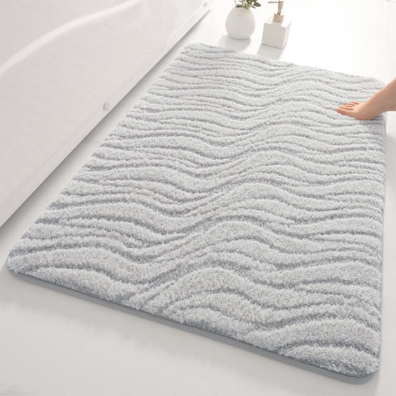 JOGZMZ Bathroom Rug Extra Thick Microfiber Striped Door Mat - Non-Slip Bathroom Kitchen Entry Rug Water-Absorbent Floor Mat for Bathroom Threshold Kitchen Doorway Foot Mat Gray 16×24in