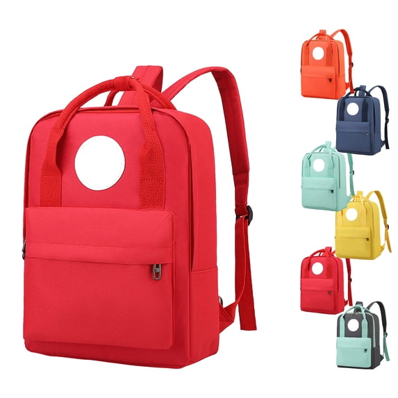JOGZMZ 12.6" Mini Backpack, Lightweight Elementary Bag with Multiple Pockets, Durable Canvas Travel Backpack for Ages 3-6 Red