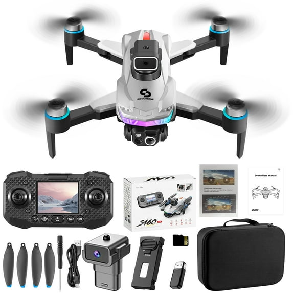 JOGZMZ Drone with 1080P Screen Remote Control Brushless Motor And Cool Lights Drones with 8G Storage Card RC Quadcopter Altitude Hold Obstacle Avoidance for Kids Adults, White